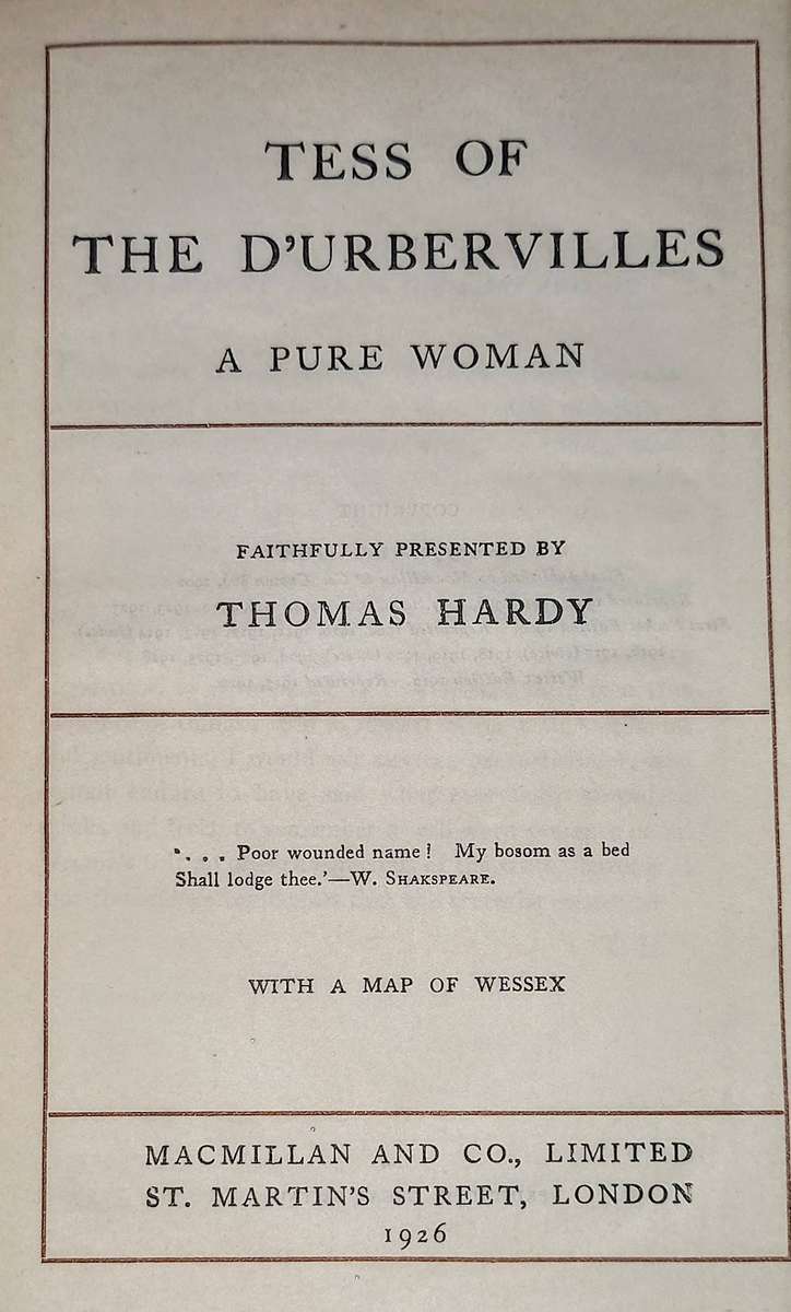 Hardcover 1926. Tess of the D'urbervilles by Tom Hardy