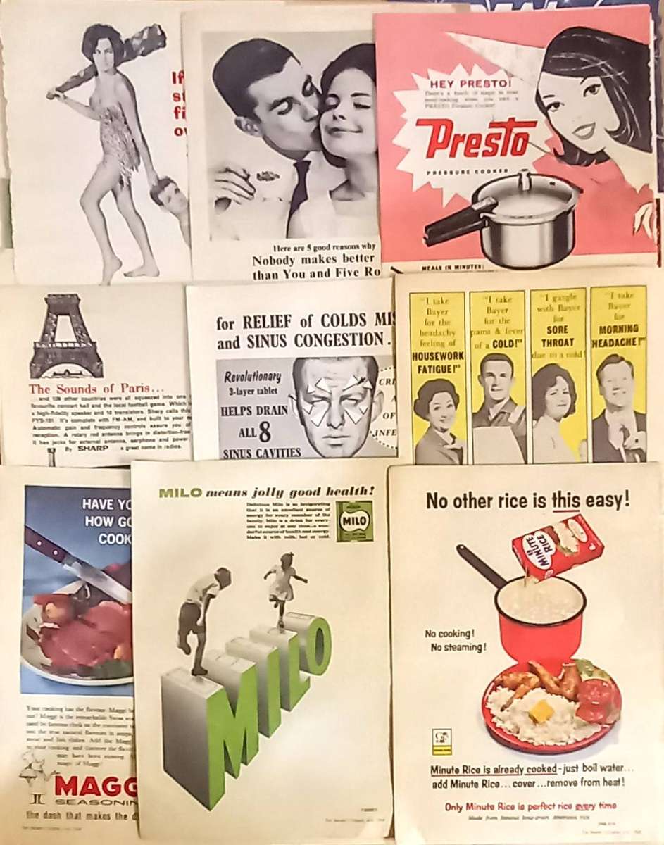 55 x Various Vintage Magazine Ads. 18.5cm x 13.5cm Each