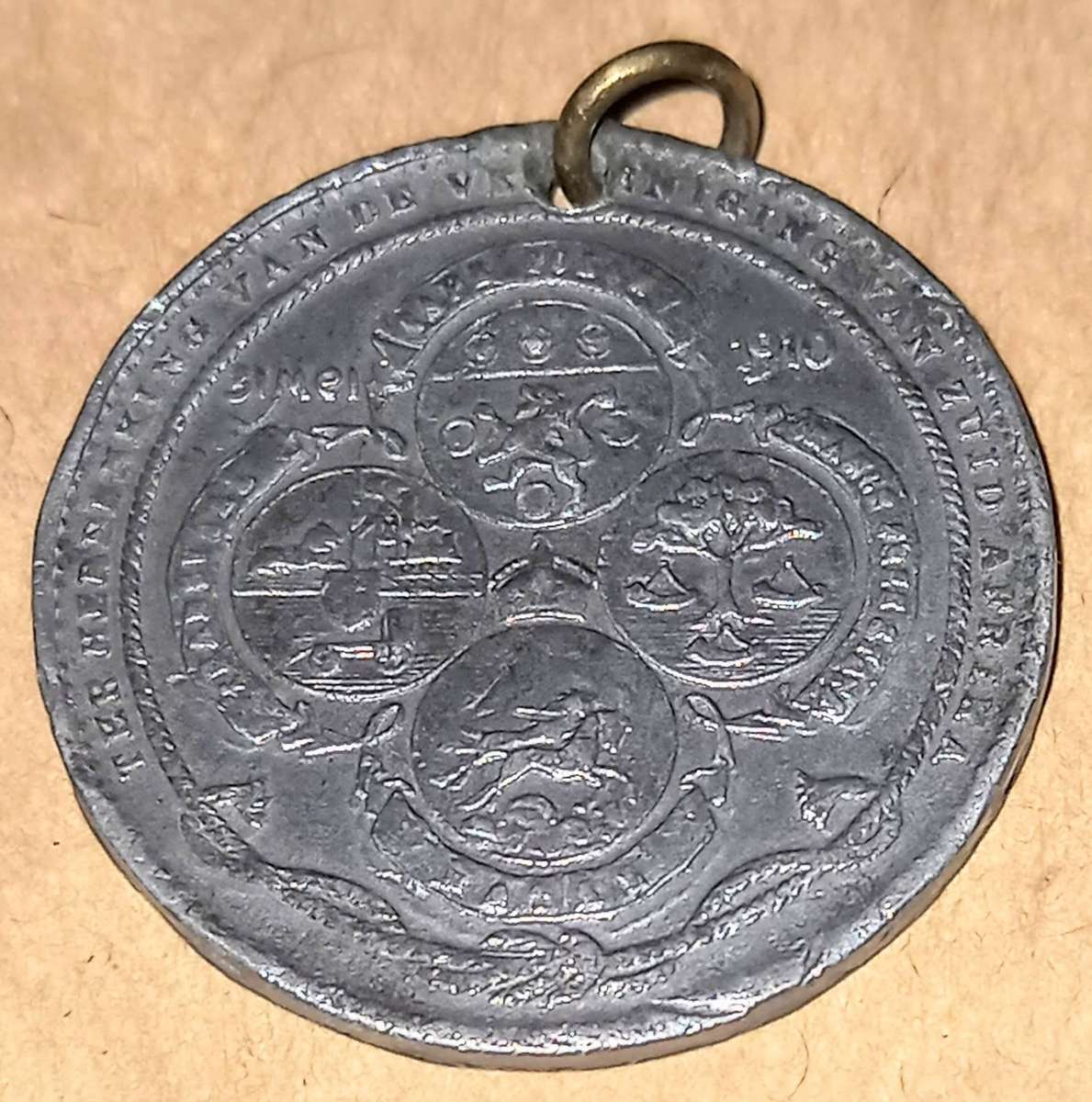 1910 Formation of the Union of South Africa: Port Elizabeth Medallion. 3cm Diameter