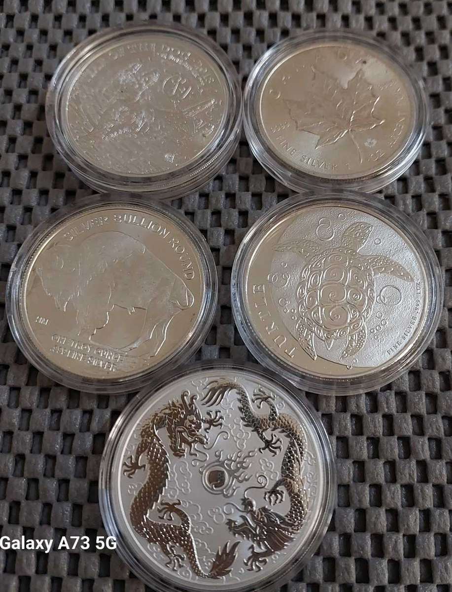 5x1Oz different SiliverCoins bid per coin 1Bidder take the lot