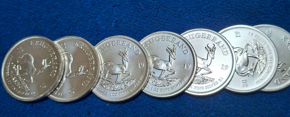 7x2019 1oz Krugerrands Silver Unc bid per coin