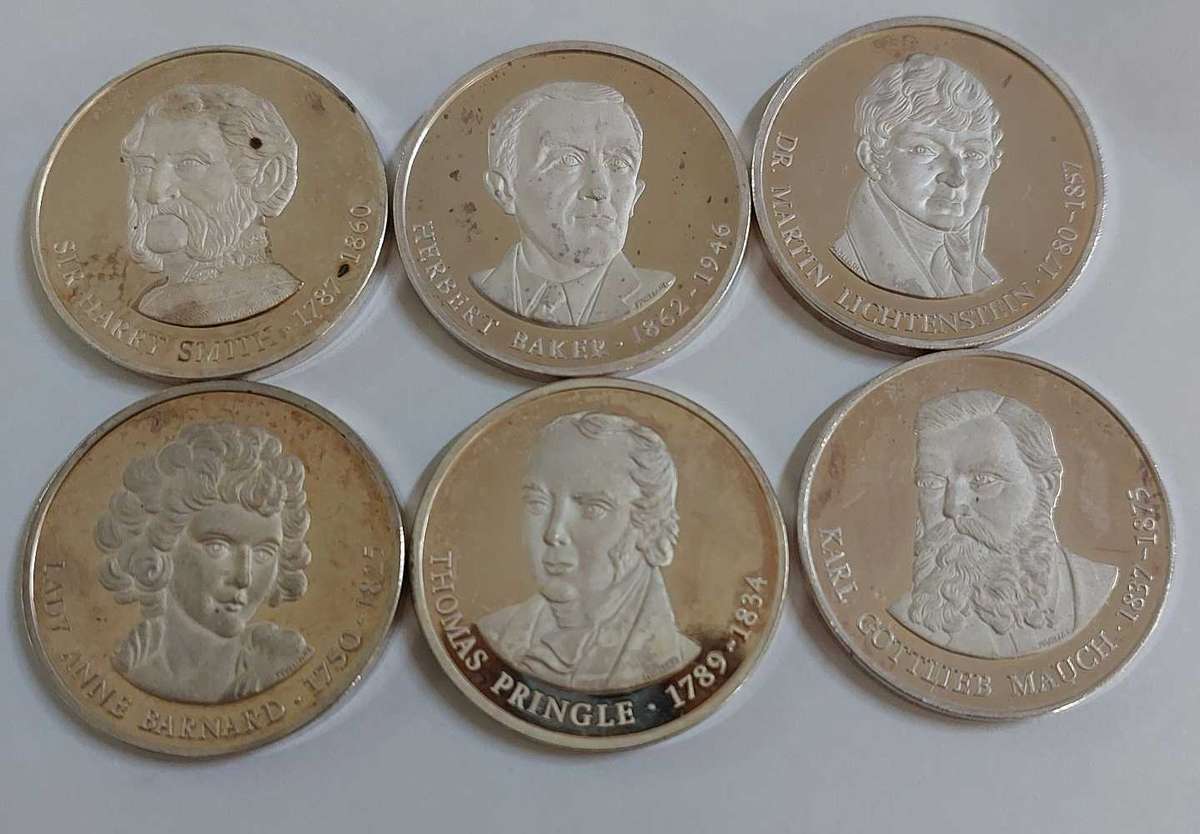 6 x 925 Sterlling Silver coins Pioneers of Southern Africa Historical Mint  1 Bidder take them all