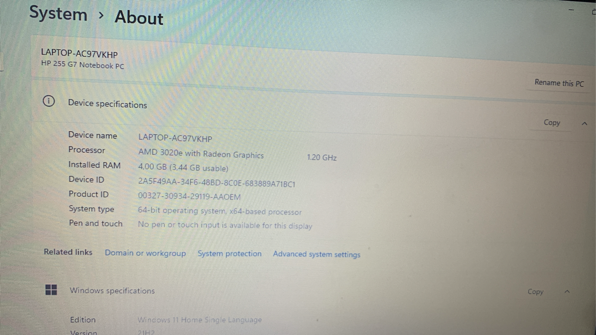 HP 255 G7 AMD laptop