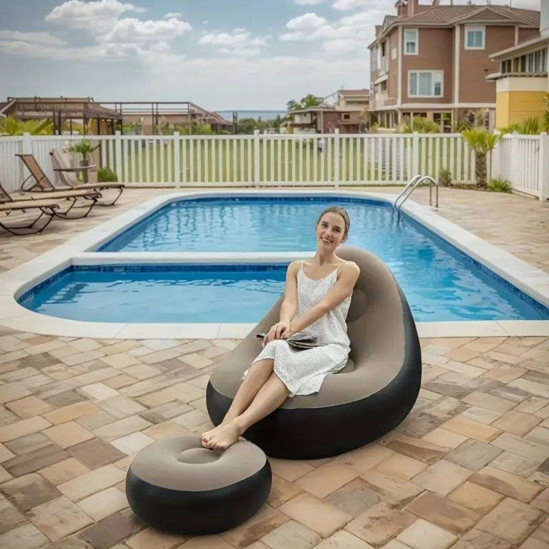 Family Inflatable Lazy Sofa, Inflatable Lounge Chair With Ottoman
