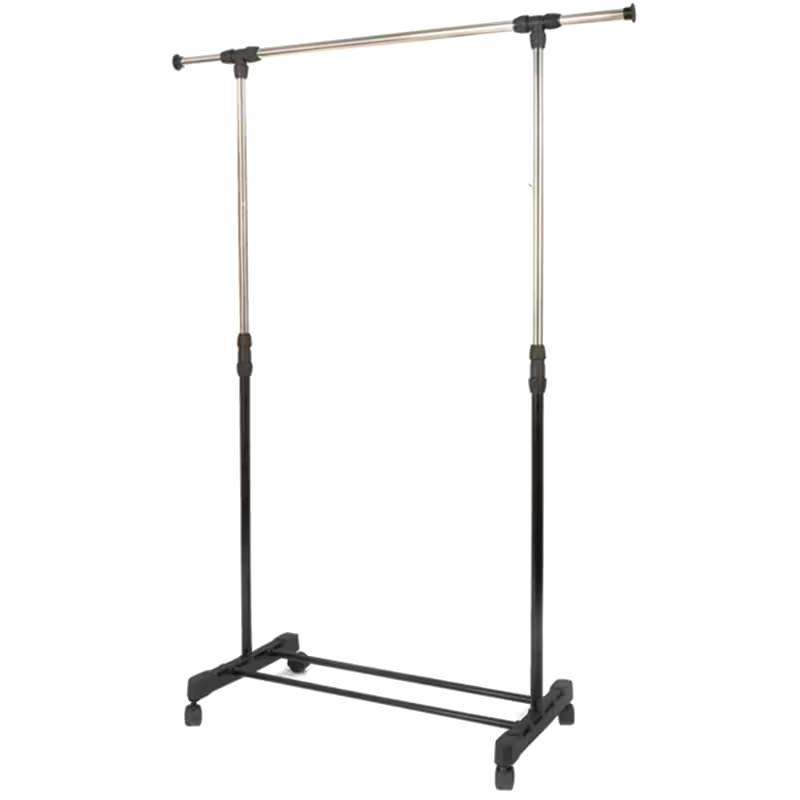 Single rod retractable metal clothes rack with wheels multi-purpose design clothes drying rack