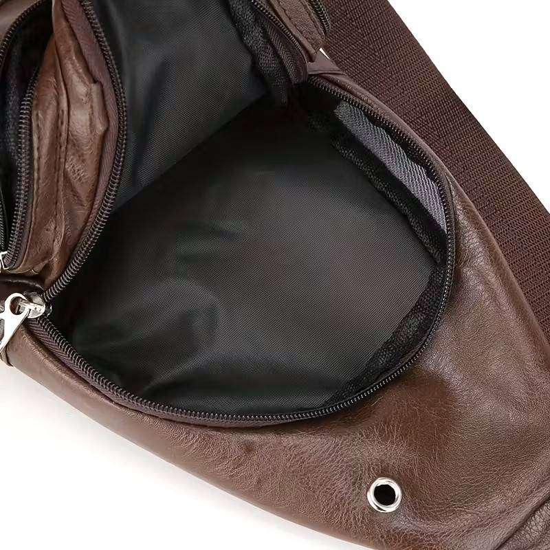Men's vintage textured crossbody bag with adjustable shoulder strap for daily commuting, business