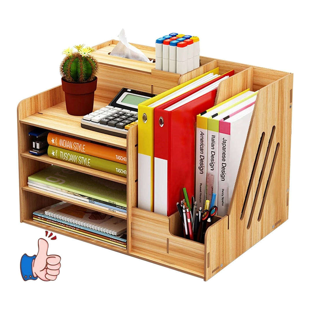 Home Storage Rack Office Wooden Storage Rack with File Tray
