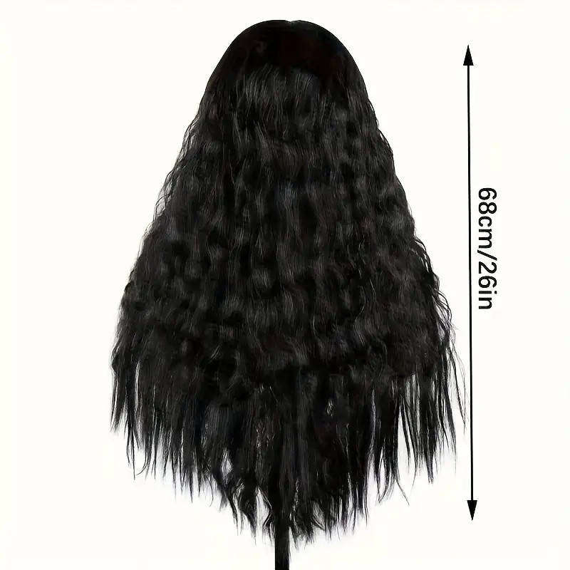 68cm Elegant Black Long Curly Hair Natural Wave with Adjustable Hat Net