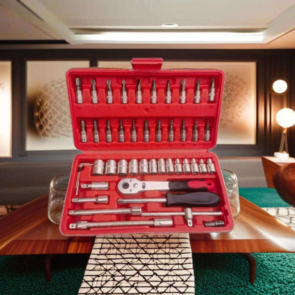 46 pieces car repair tools 1/4 inch socket set ratchet set torque wrench combination drill bit