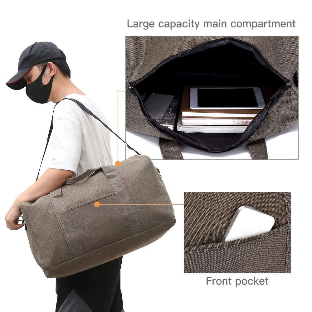 Large Capacity Canvas Travel Bag Outdoor Sports Fitness Bag for Men and Women