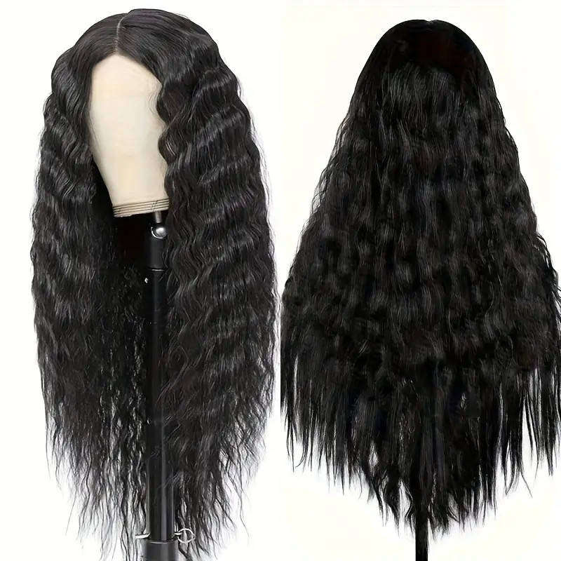 68cm Elegant Black Long Curly Hair Natural Wave with Adjustable Hat Net