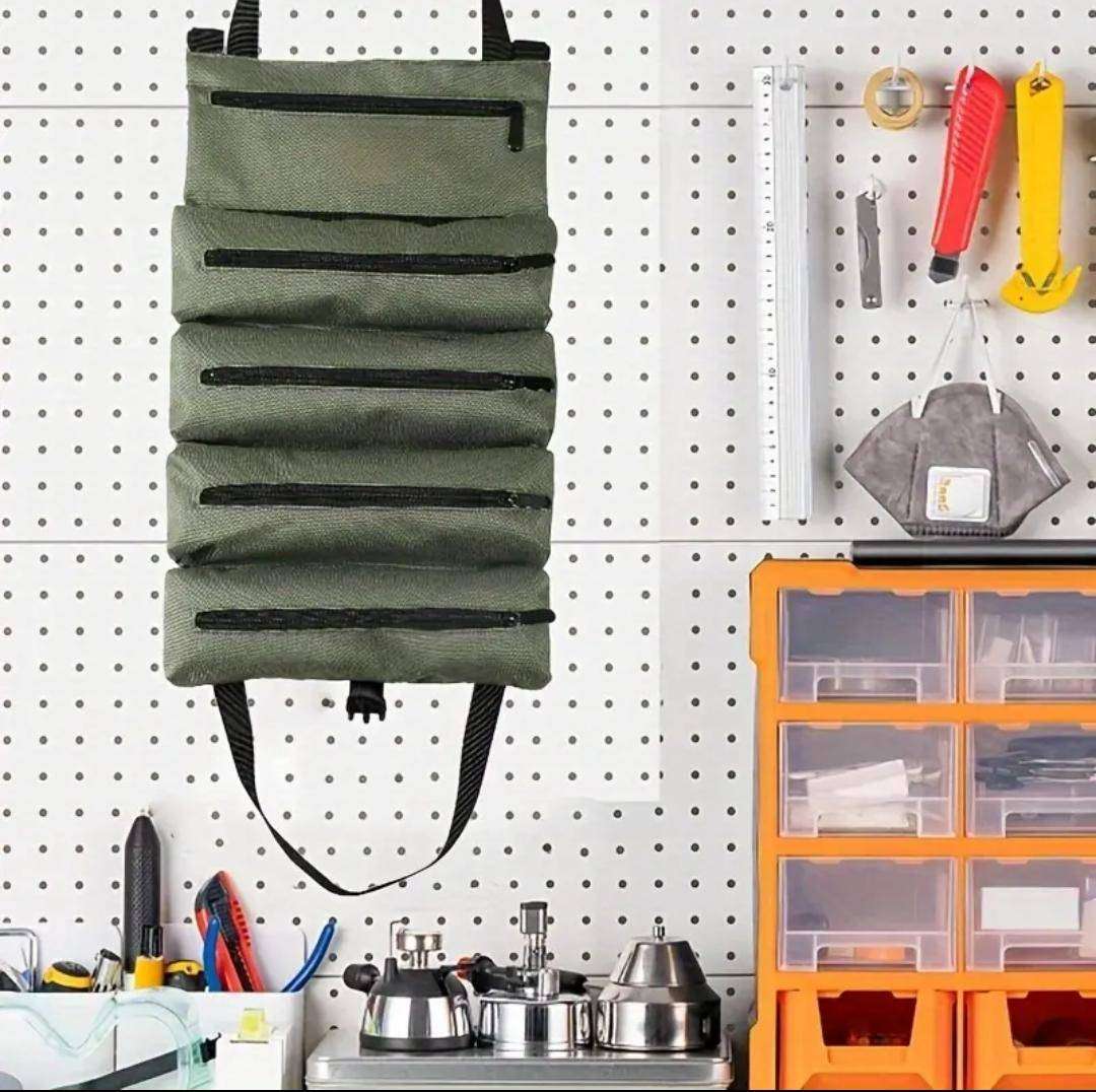 Multi-purpose folding tool bag with a roll-up design, suitable for both indoor and outdoor use