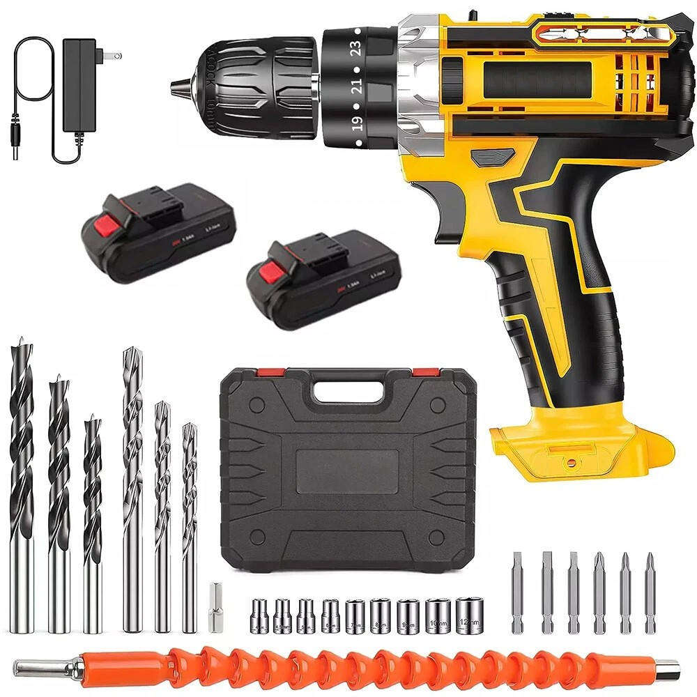 21V Cordless Drill Driver Set 2-Speed Hammer Drill with 2 Battery