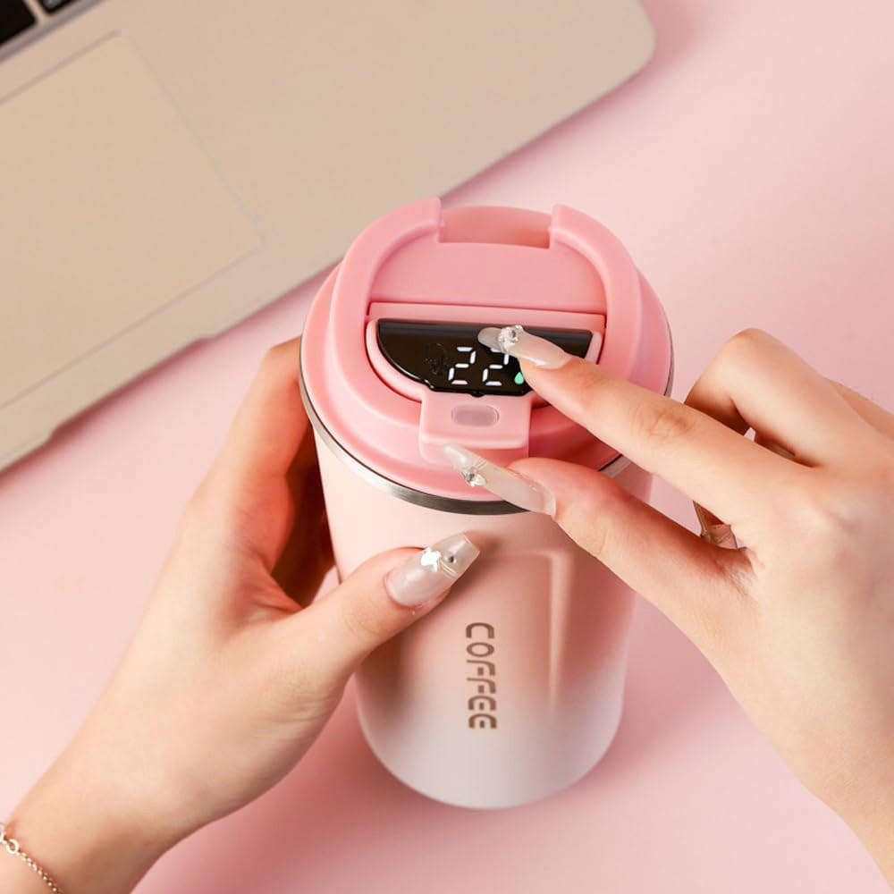 Smart double-layer coffee cup temperature display stainless steel thermos cup with lid