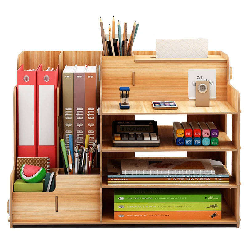 Home Storage Rack Office Wooden Storage Rack with File Tray
