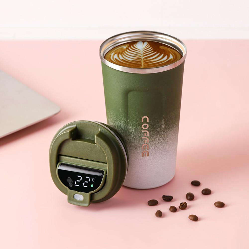 Smart double-layer coffee cup temperature display stainless steel thermos cup with lid