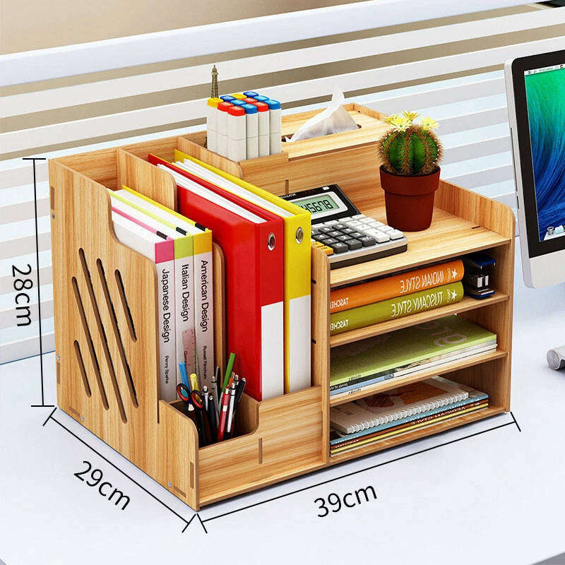 Home Storage Rack Office Wooden Storage Rack with File Tray