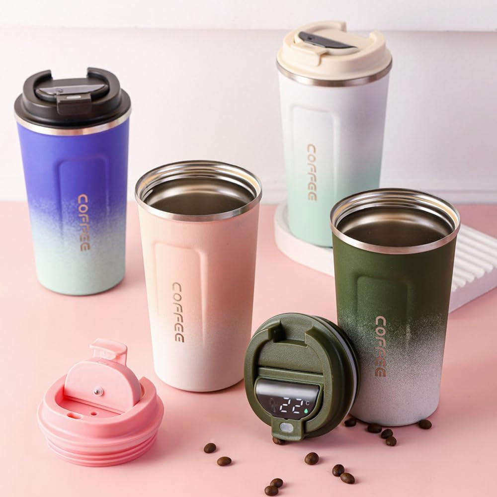 Smart double-layer coffee cup temperature display stainless steel thermos cup with lid