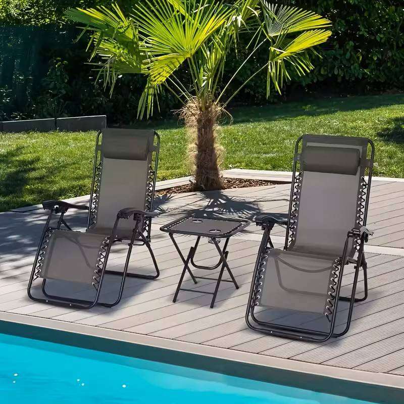 Outdoor Heavy Duty Adjustable Lounge Chair Ergonomic Design Zero Gravity Lounger
