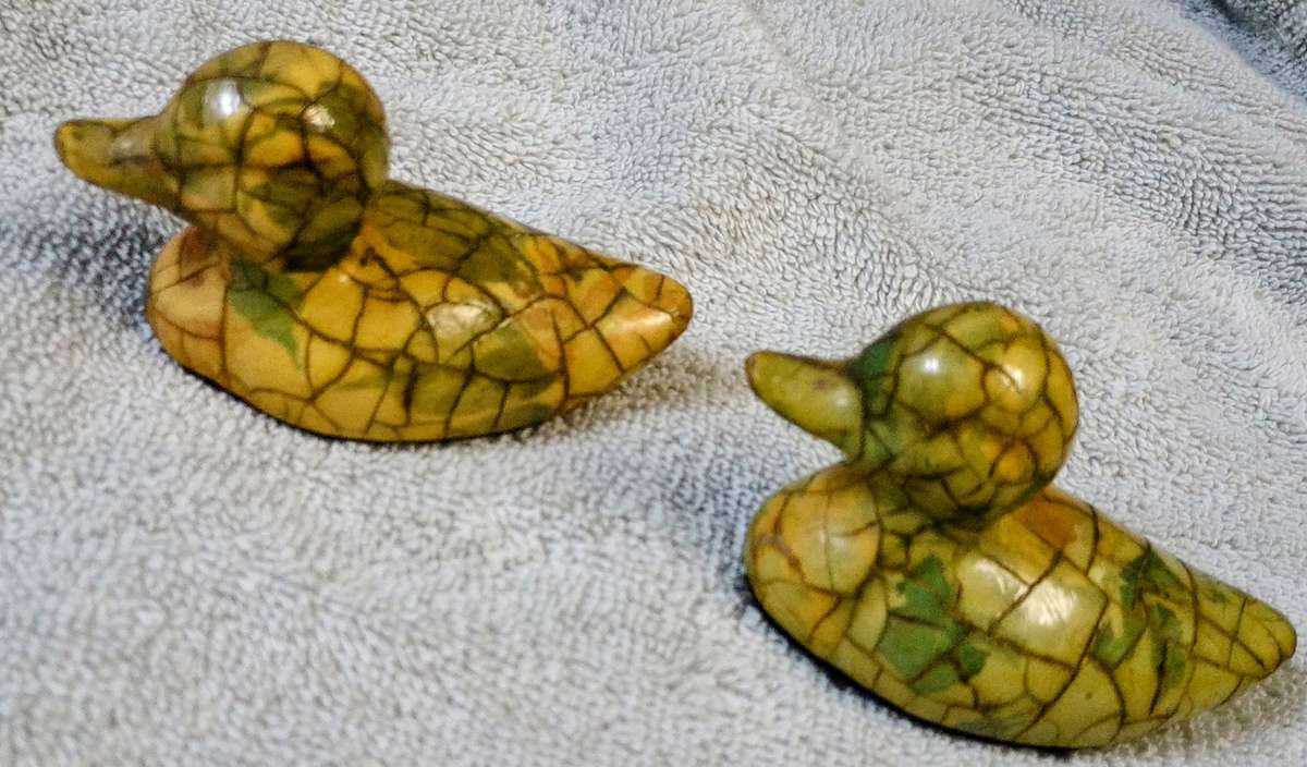 Very Old Fine Art Collectable Pair Miniature Glazed Ducklings. Out of Grandma's Showcase