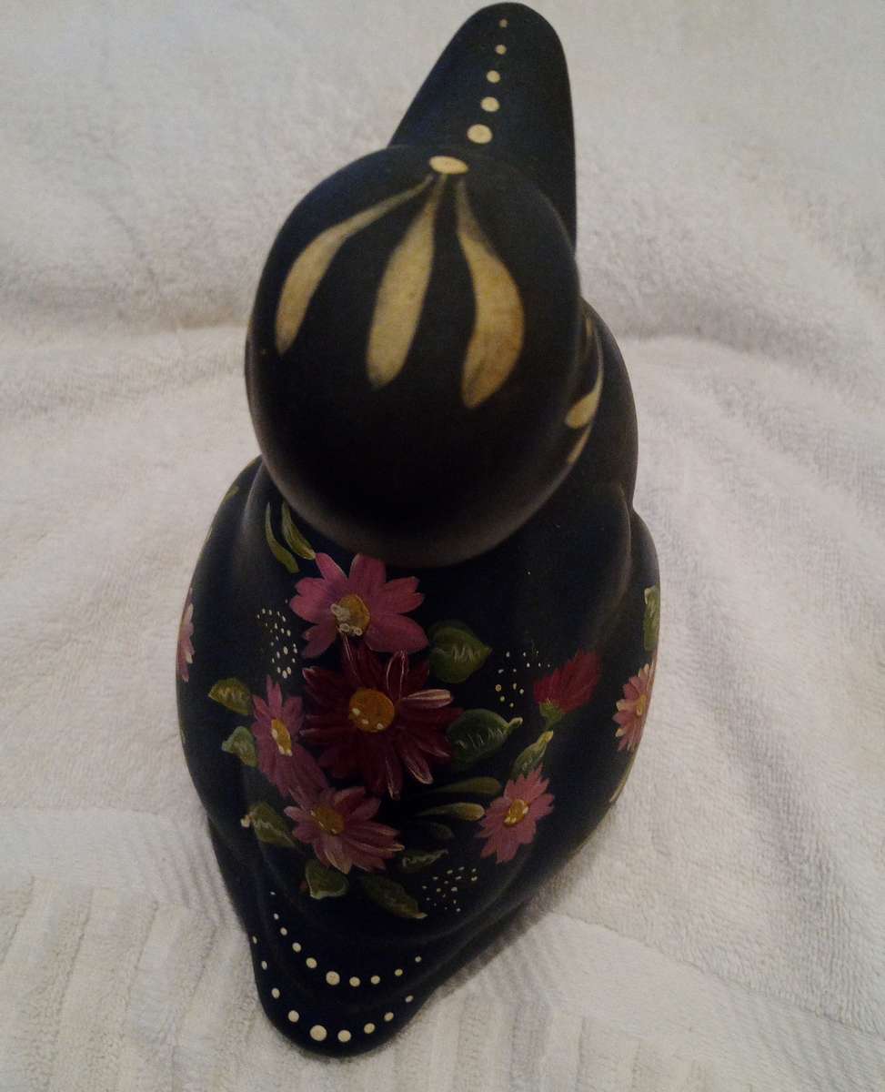 Vintage Ceramic Gray-Blue Duck With Hand Painted Flowers Decor Figurant