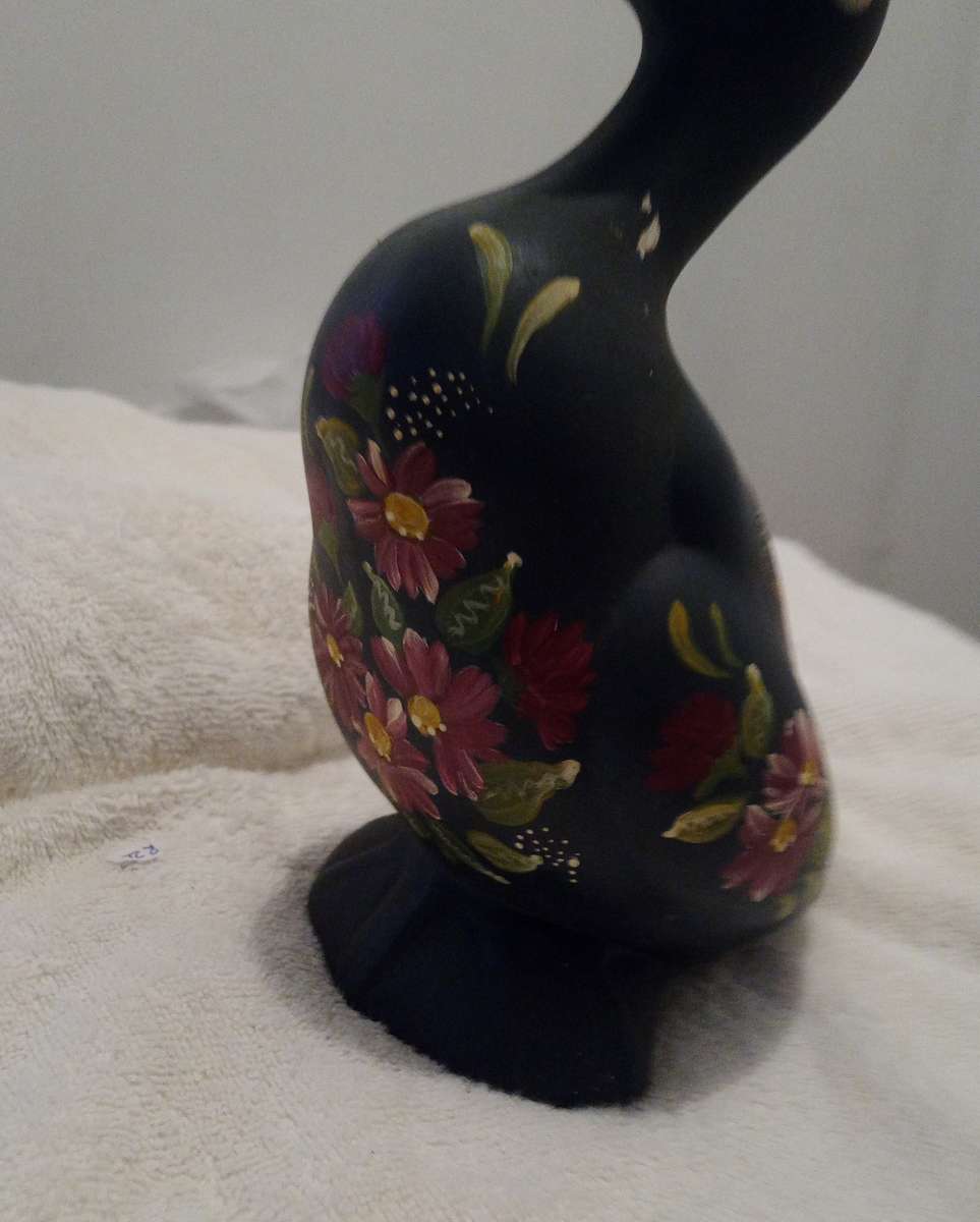 Vintage Ceramic Gray-Blue Duck With Hand Painted Flowers Decor Figurant