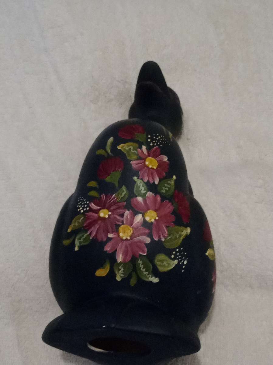 Vintage Ceramic Gray-Blue Duck With Hand Painted Flowers Decor Figurant