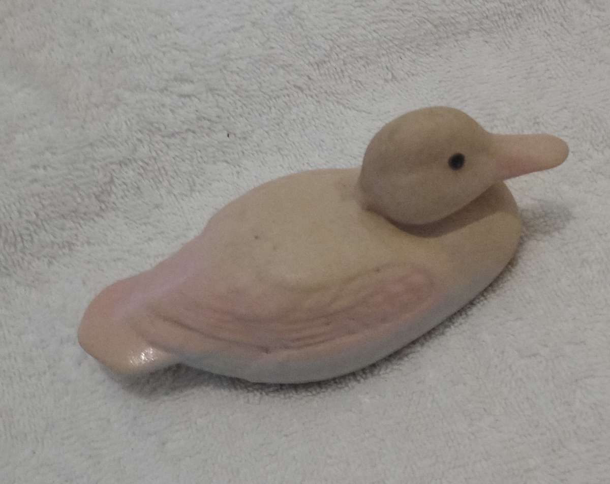 Unique Art Decor Pink Ceramic Duck With a Shade of Blue on Bottom