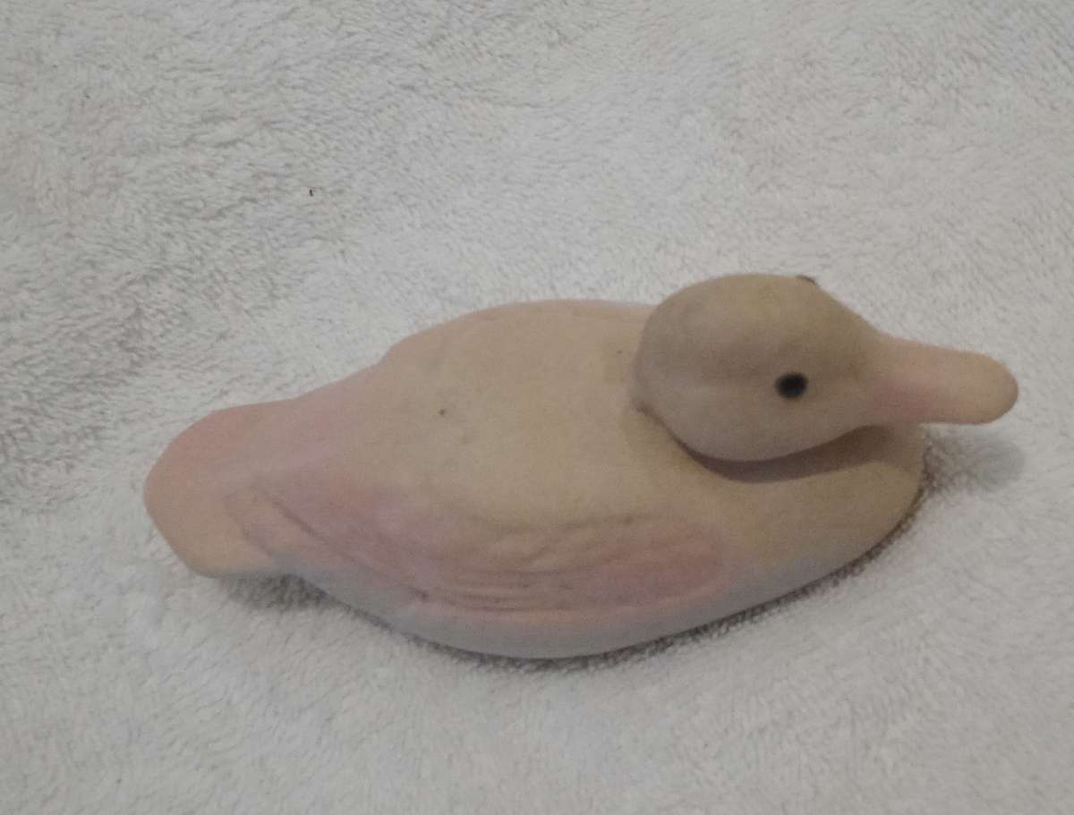 Unique Art Decor Pink Ceramic Duck With a Shade of Blue on Bottom