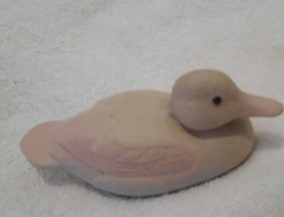 Unique Art Decor Pink Ceramic Duck With a Shade of Blue on Bottom