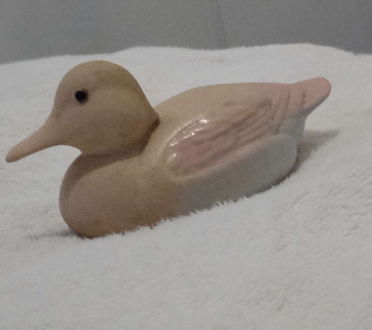 Unique Art Decor Pink Ceramic Duck With a Shade of Blue on Bottom