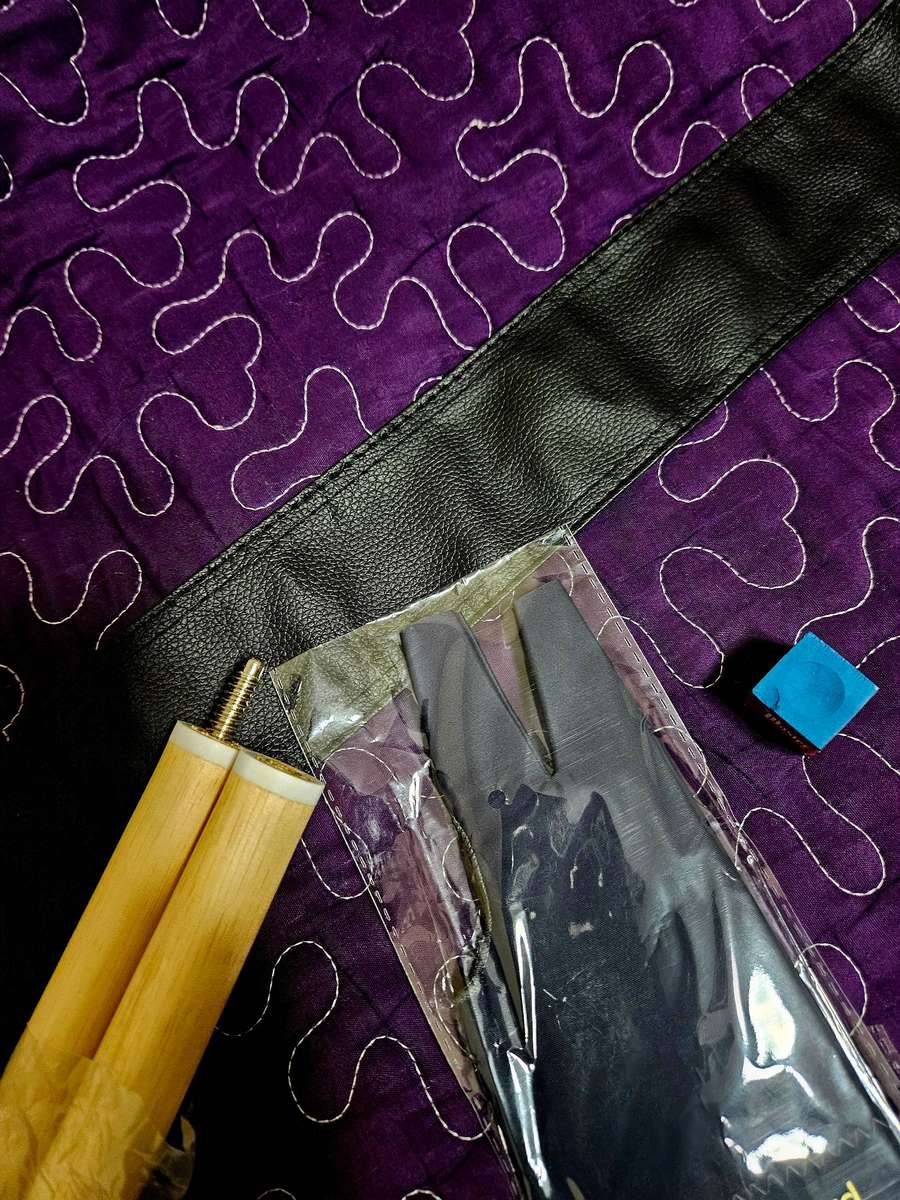 1/2-pc Long Rods 13mm Tip Snooker Billiard Cue. 214cm, Hardwood + Free Glove, Chalk & Leather Case