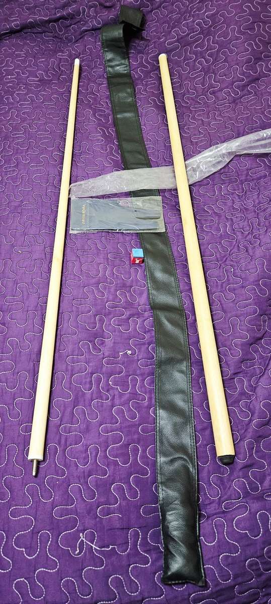 1/2-pc Long Rods 13mm Tip Snooker Billiard Cue. 214cm, Hardwood + Free Glove, Chalk & Leather Case