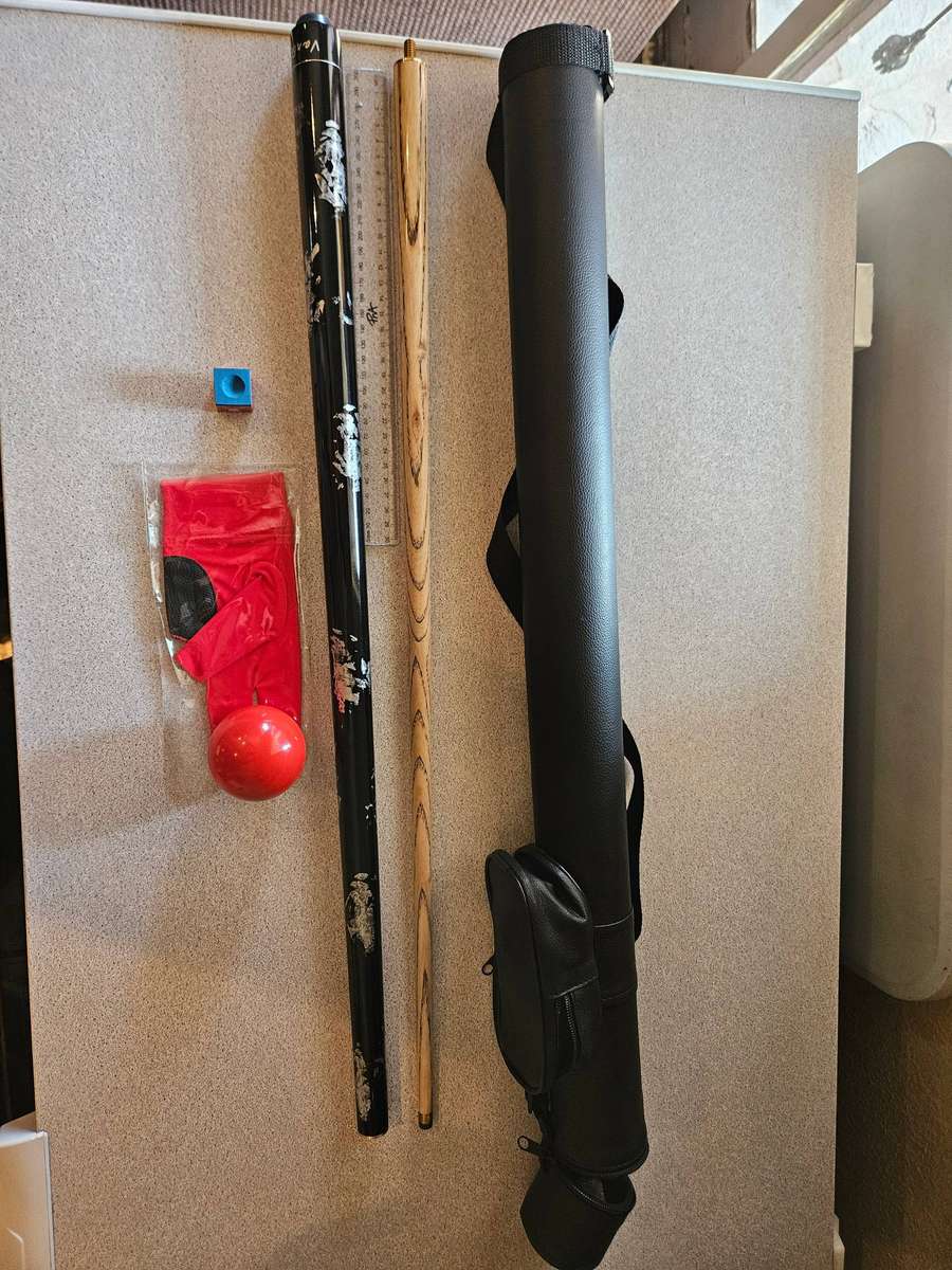 1/2-pc VanQs Ash Wood Pool Cue Set  10mm Tip + Case + Chalk + Red Ball + VanQs Glove