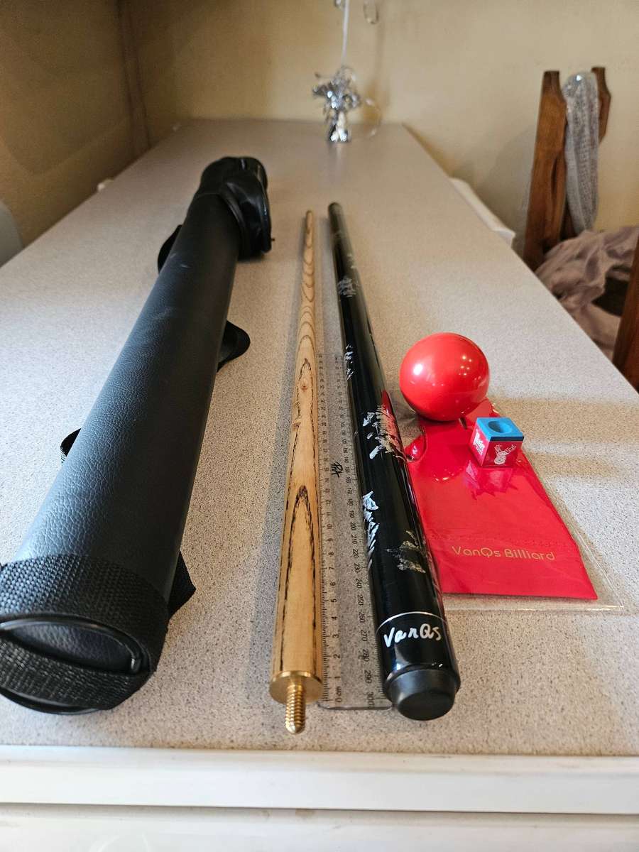 1/2-pc VanQs Ash Wood Pool Cue Set  10mm Tip + Case + Chalk + Red Ball + VanQs Glove