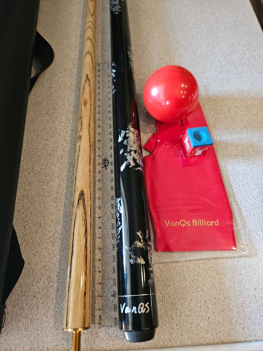 1/2-pc VanQs Ash Wood Pool Cue Set  10mm Tip + Case + Chalk + Red Ball + VanQs Glove