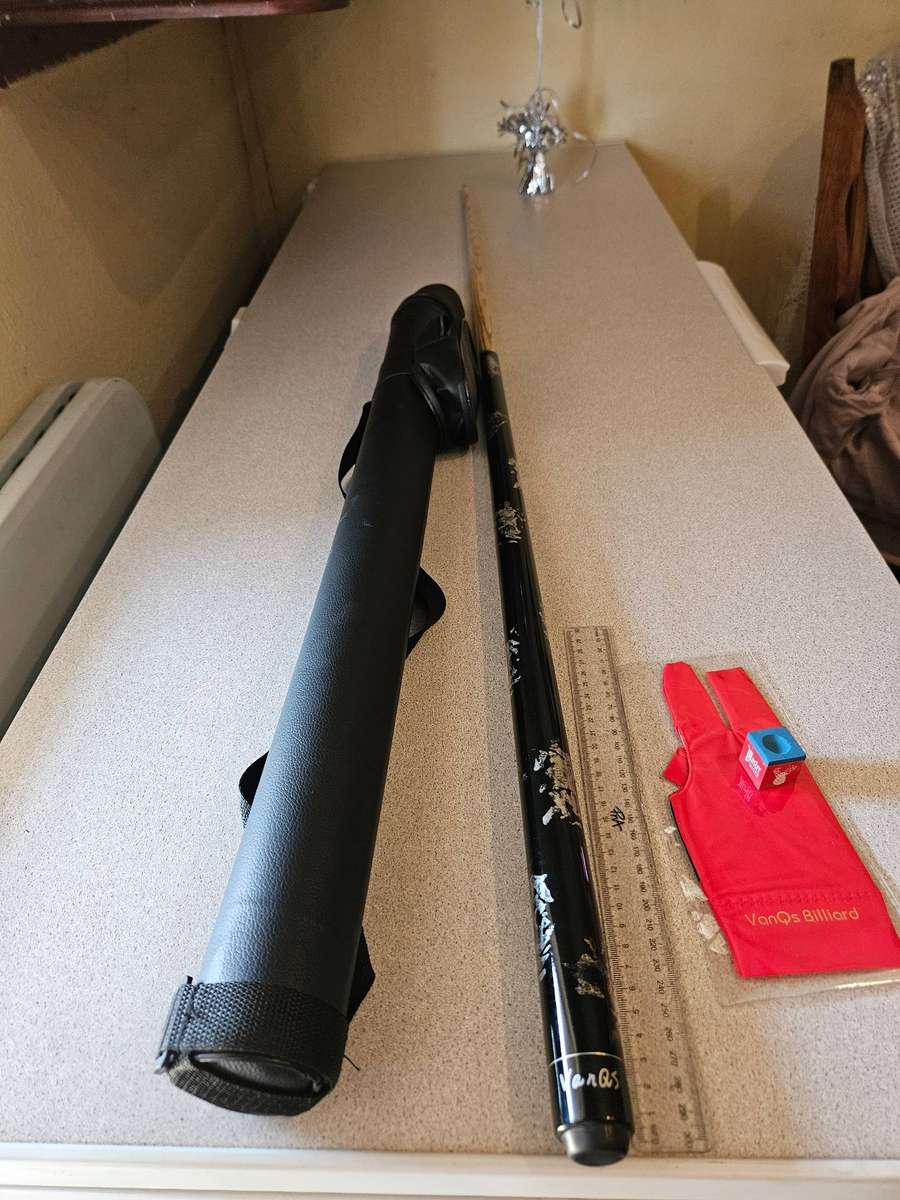 1/2-pc VanQs Ash Wood Pool Cue Set  10mm Tip + Case + Chalk + Red Ball + VanQs Glove
