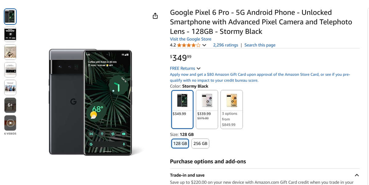 Google Pixel 6 Pro 5G 128G - (Refurbished) - Stormy Black + Box and Extras