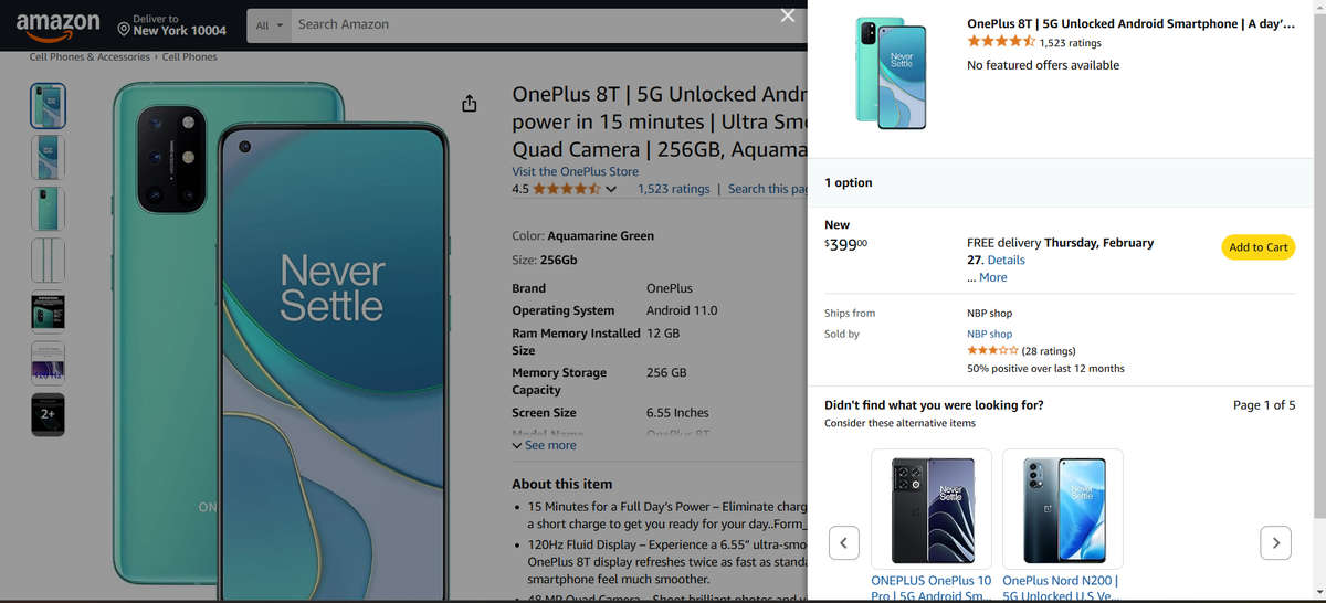 OnePlus 8T 12+256GB Global version 5G - Lunar Silver + Box and extras