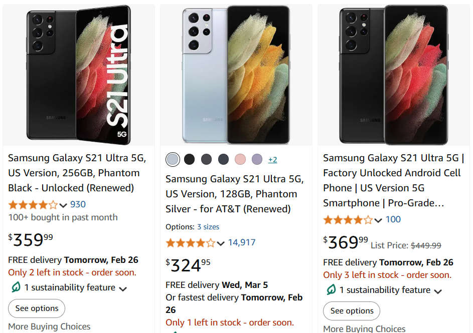 Samsung Galaxy S21 Ultra 5G 128GB - (Refurbished) - Phantom Black + Box and extras