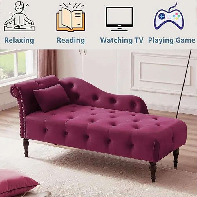 KF Velvet Rolled Arm Chaise Lounges Indoor Chair, Right Arm Facing Chaise Lounge