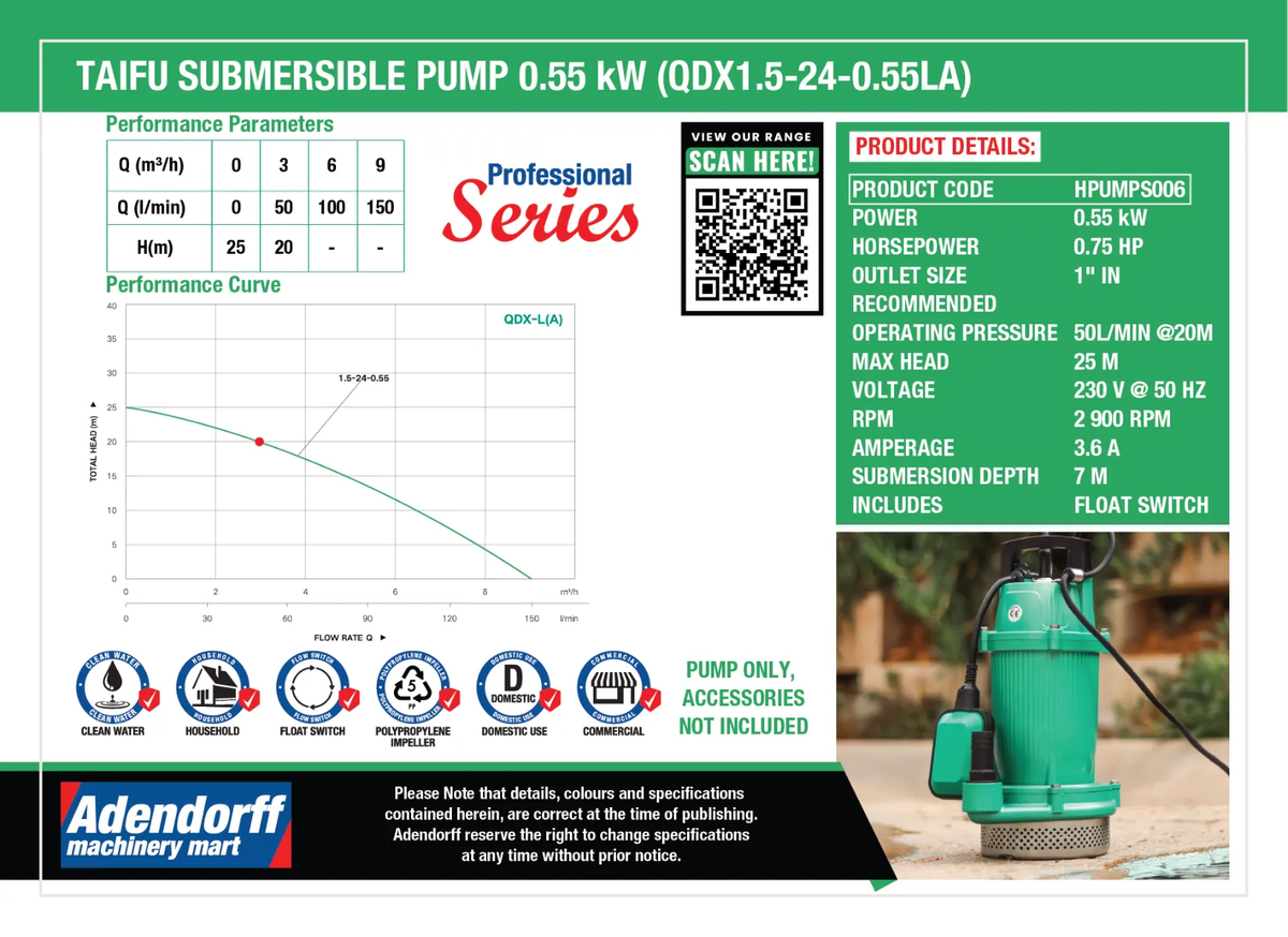 Submersible Pump 0.55KW (QDX1.5-24-0.55LA)