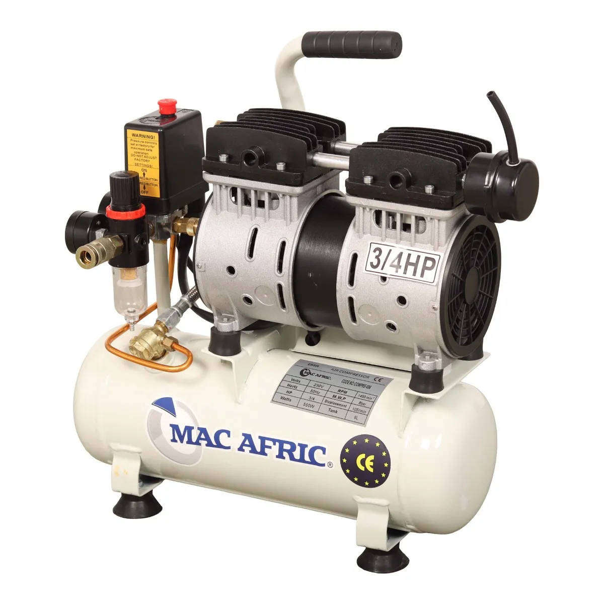 6 Litre 0.55 KW (3/4 HP) 230 V Oil Free Air Compressor