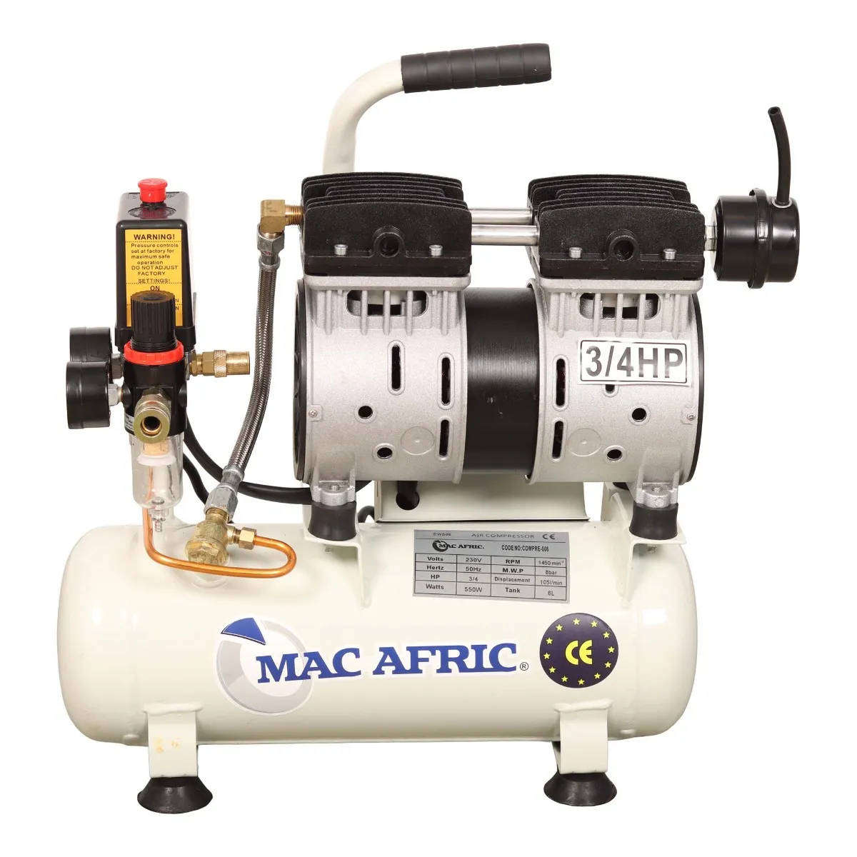 6 Litre 0.55 KW (3/4 HP) 230 V Oil Free Air Compressor