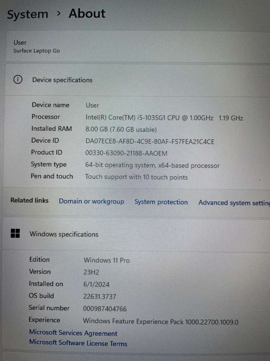 Microsoft Surface Laptop Go - i5 - 1035G1 CPU - 8 GB - RAM - 256 GB SSD