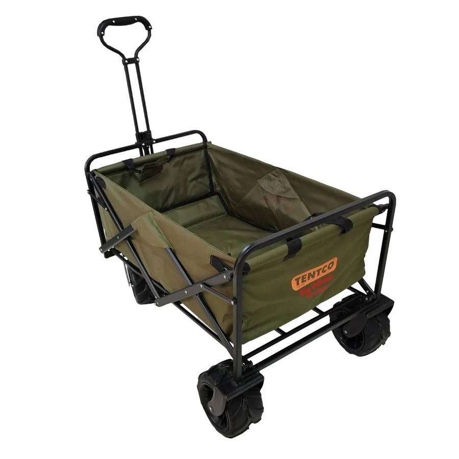 Tentco Large Wheel Folding 4x4 Camping Outdoor Utility Trolley - Green Manual Golf Trolley with 70kg