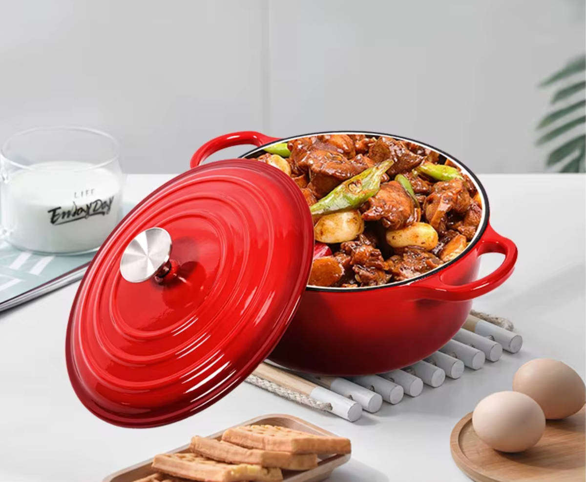 11 Piece Enameled Cast Iron Modern Non-Stick Cookware Set Red
