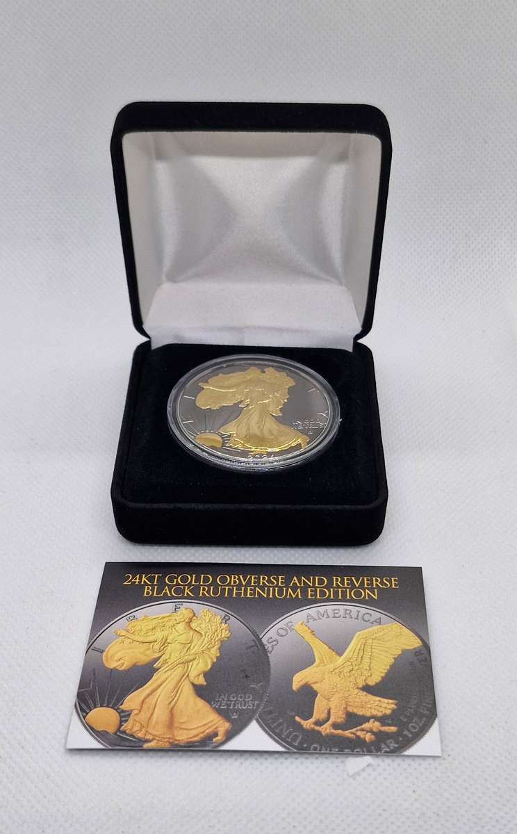 2024 Black Ruthenium 1 OZ 999 Silver American Eagle 24K Gold Glided