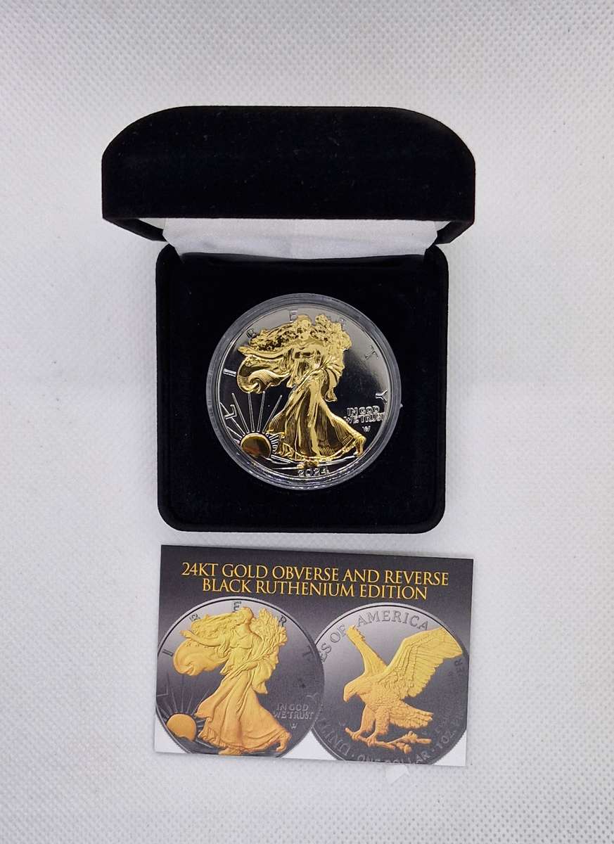 2024 Black Ruthenium 1 OZ 999 Silver American Eagle 24K Gold Glided