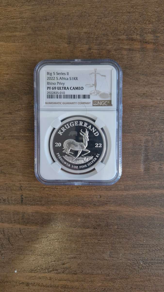 2022 Big 5 Series ll S. Africa 1oz Silver Krugerrand (PF 69 UC, Rhino Privy)